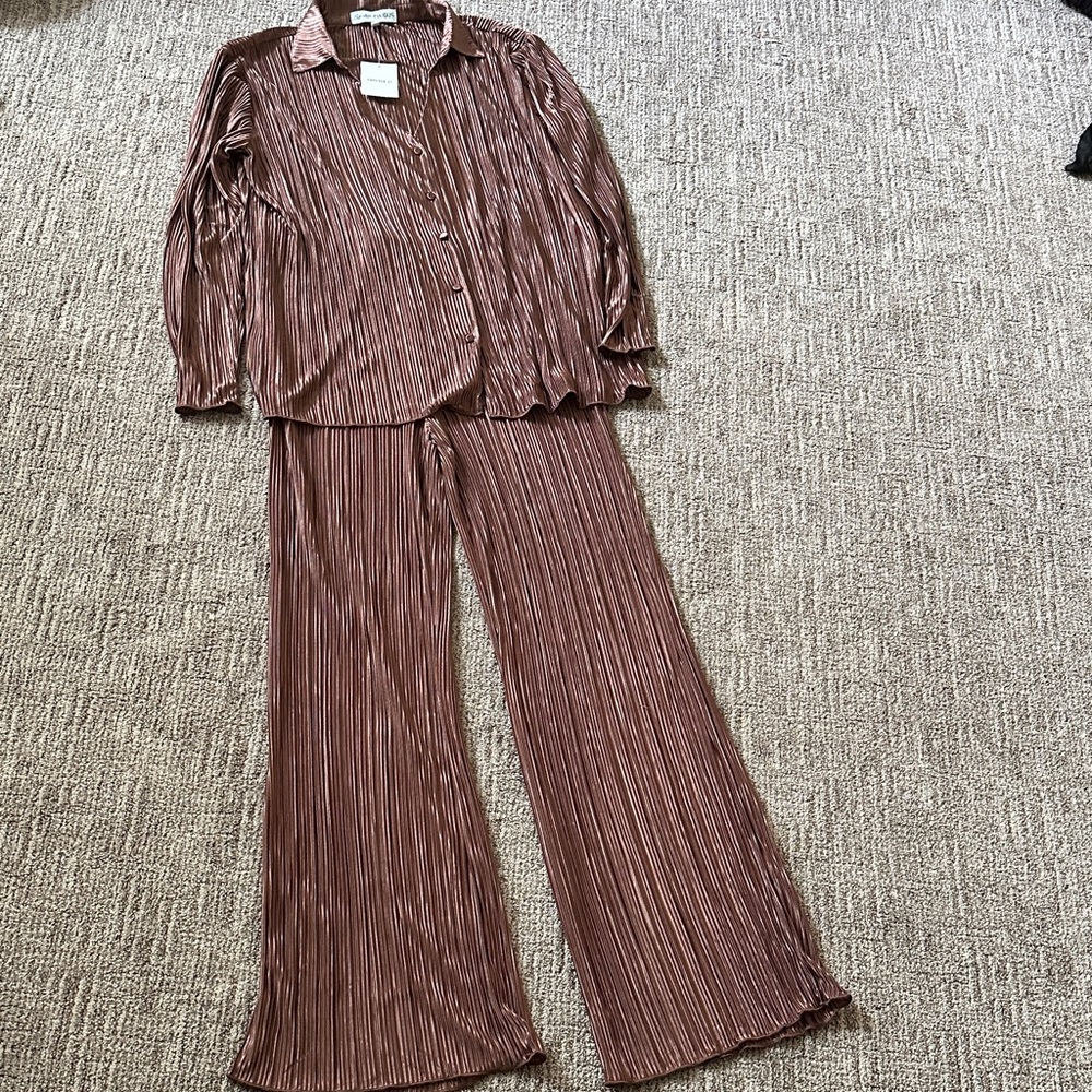 Forever 21 Brown Pleated Pajama Set
